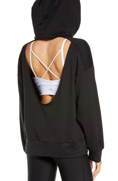 Shop Alo Yoga Open Back Hoodie In Black