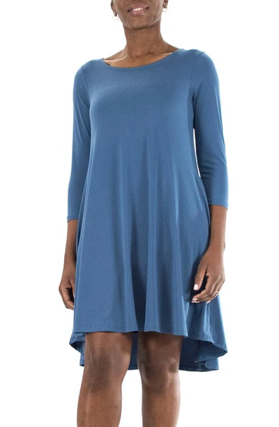 Shop Nina Leonard 3/4 Sleeve Stretch Knit Swing Dress In Blue Moon