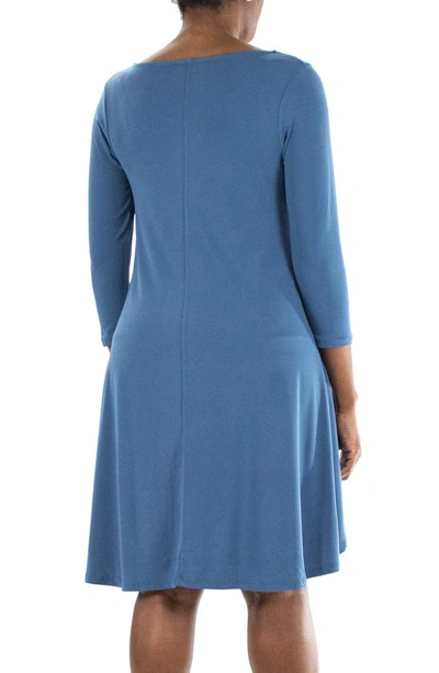 Shop Nina Leonard 3/4 Sleeve Stretch Knit Swing Dress In Blue Moon