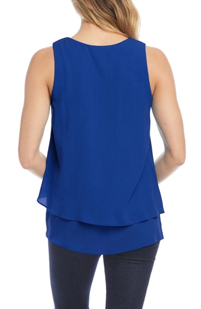 Karen Kane V-neck Layered Asymmetrical Tank In Blue