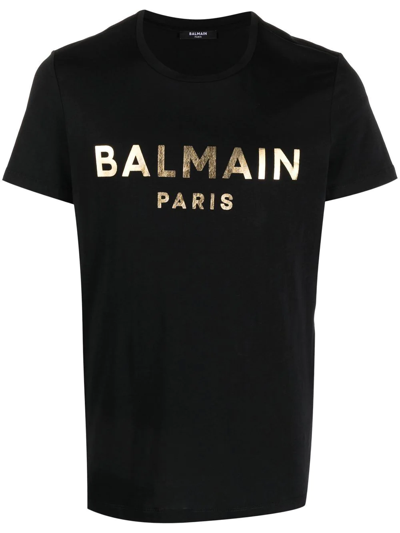 Shop Balmain Metallic Logo-print T-shirt In Black