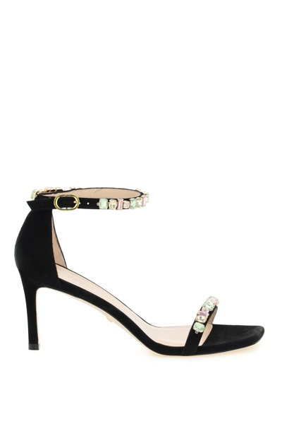 Stuart Weitzman Nunaked Straight Square Gem Sandal In Black ModeSens