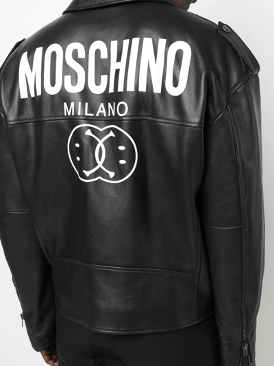 Shop Moschino Notched-lapels Zip-pockets Leather Jacket In Black