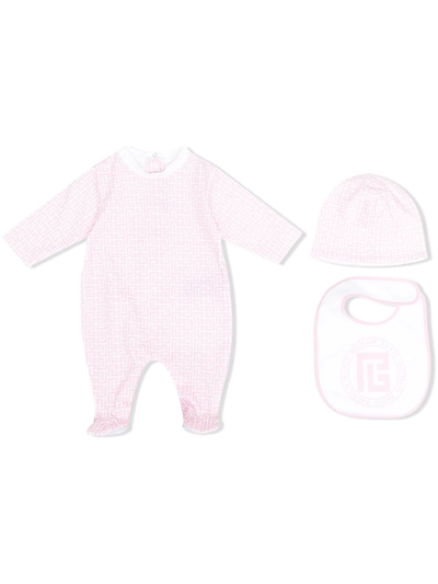 Shop Balmain Monogram-pattern Babygrow-set In Pink