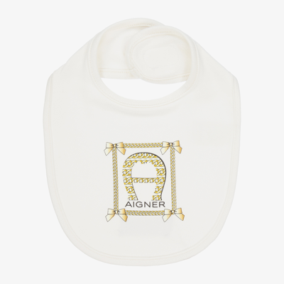 Shop Aigner Girls Ivory Pima Cotton Baby Bib