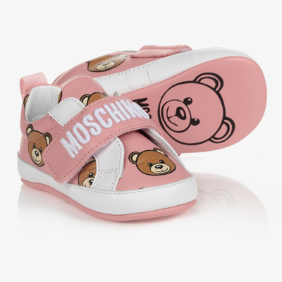 Shop Moschino Baby Girls Pink Leather Pre-walkers