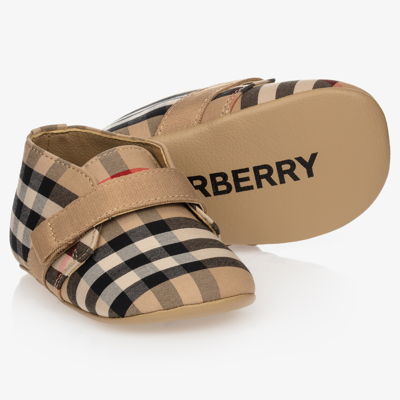 Shop Burberry Beige Check Pre-walker Shoes