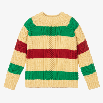 Shop Gucci Boys Beige Stripe Wool Sweater