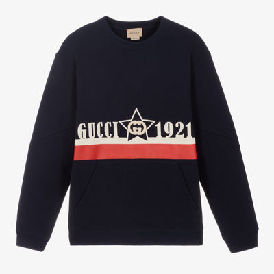 Shop Gucci Teen Boys Blue Logo Sweatshirt