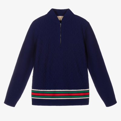 Shop Gucci Teen Boys Blue Rhombi Sweater