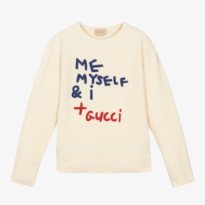 Shop Gucci Teen Ivory Cotton Sweatshirt