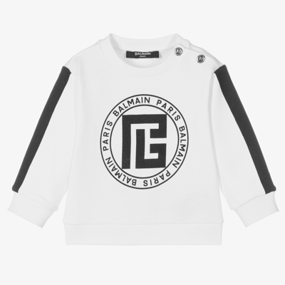 Shop Balmain White Cotton Logo Sweatshirt