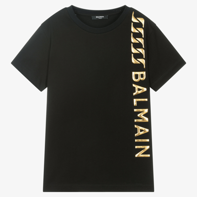 Shop Balmain Teen Boys Black & Gold T-shirt