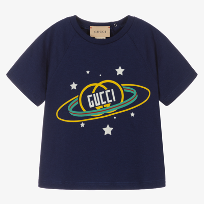 Shop Gucci Blue Cotton Logo T-shirt