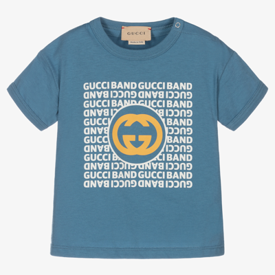 Shop Gucci Boys Blue Cotton Logo T-shirt