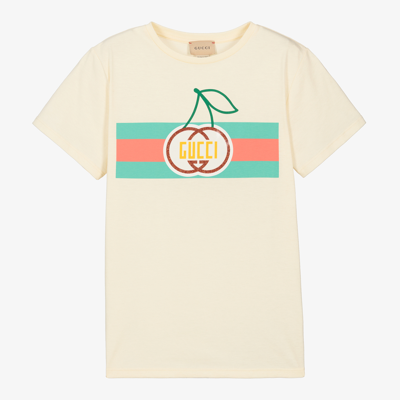 Shop Gucci Teen Girls Ivory Logo T-shirt