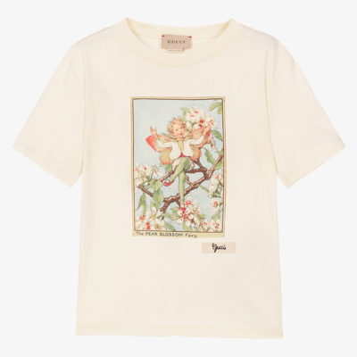 Shop Gucci Girls Ivory Cotton T-shirt