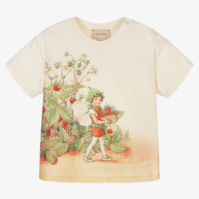 Shop Gucci Girls Flower Fairy T-shirt In Ivory