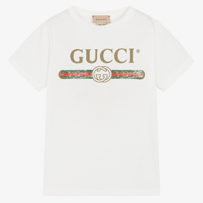 Shop Gucci White Cotton Logo T-shirt
