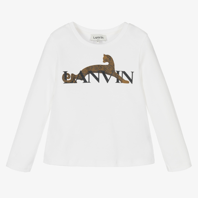 Shop Lanvin Girls White Leopard Logo Top