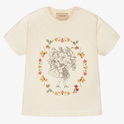 Shop Gucci Girls Flower Fairy T-shirt In Ivory