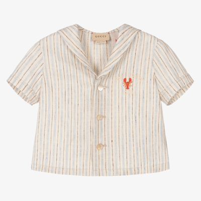 Shop Gucci Boys Ivory Striped Linen Shirt
