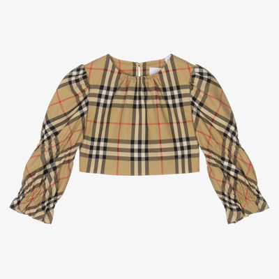 Shop Burberry Baby Girls Beige Check Blouse