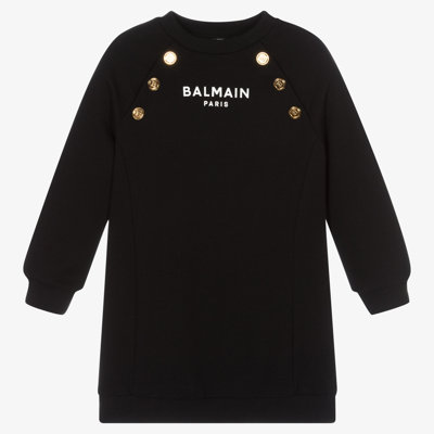 Shop Balmain Girls Black Cotton Logo Dress