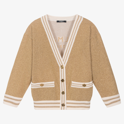 Shop Balmain Girls Teen Gold Glitter Logo Cardigan