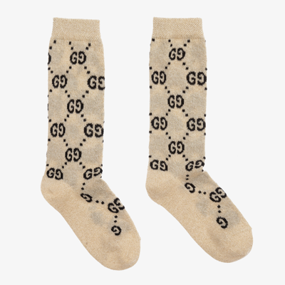 Shop Gucci Ivory Glitter Gg Logo Socks