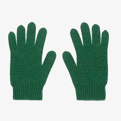 Shop Gucci Green Wool Gg Logo Gloves