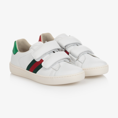 Shop Gucci White Leather Ace Trainers