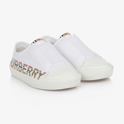 Shop Burberry White Logo Slip-on Trainers