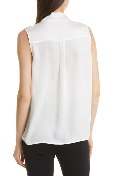 Misook Tie-neck Sleeveless Button Down Blouse In White