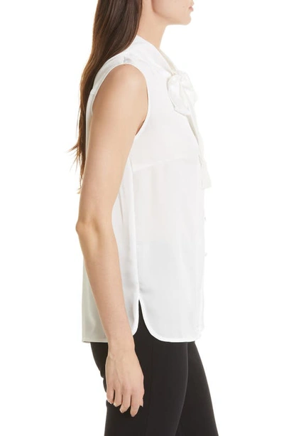 Misook Tie-neck Sleeveless Button Down Blouse In White