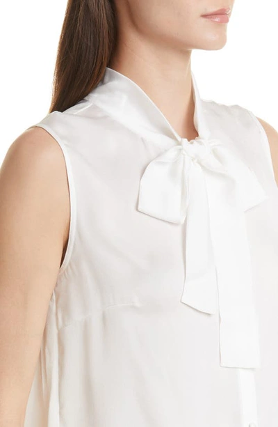 Misook Tie-neck Sleeveless Button Down Blouse In White