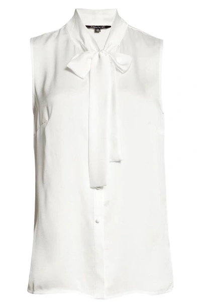 Misook Tie-neck Sleeveless Button Down Blouse In White