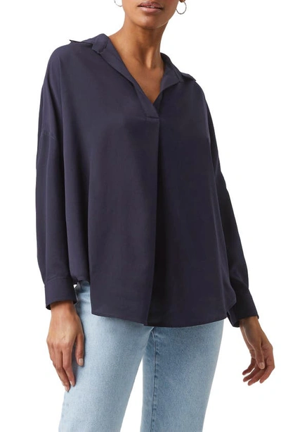 Shop French Connection Rhodes Crepe Popover Shirt In Utility Blue