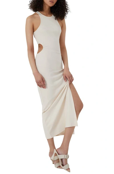 Shop French Connection Rasha Cutout Detail Body-con Stretch Cotton Dress In Ecru