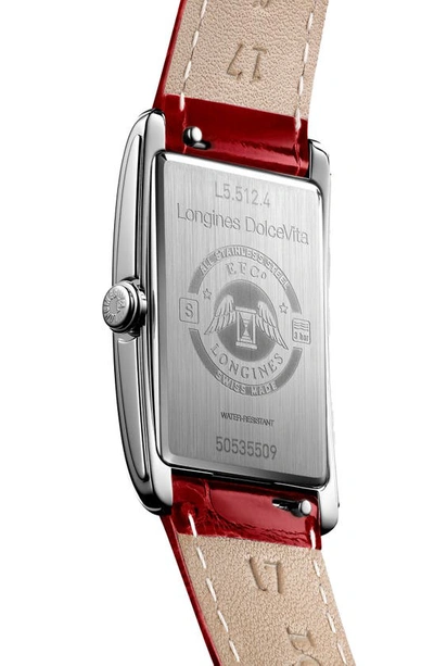 Shop Longines Dolcevita Ii Leather Strap Watch, 23mm X 37mm In Red/ Silver