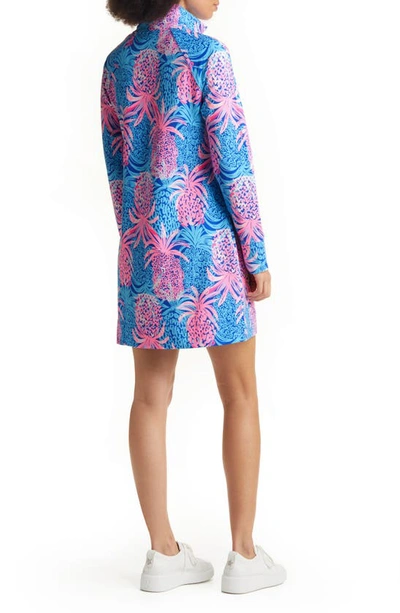 Lilly Pulitzer Skipper Upf 50 Long Sleeve Knit Shift Dress In Borealis Blue Tropic Down Low