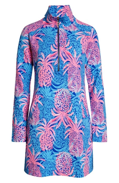 Lilly Pulitzer Skipper Upf 50 Long Sleeve Knit Shift Dress In Borealis Blue Tropic Down Low