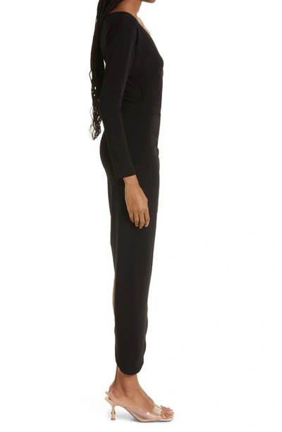 Shop Norma Kamali Ruched Long Sleeve Side Drape Gown In Black