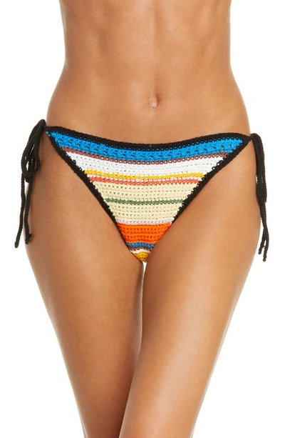 Shop Ganni Stripe Crochet Bikini Bottoms In Beach Stripe Multi