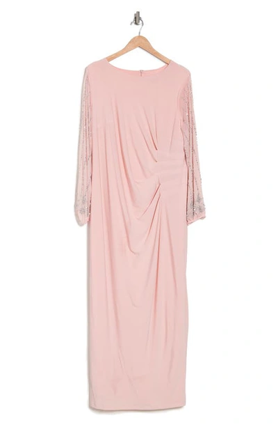 Marina Glitter Sleeve Maxi Dress In Blush