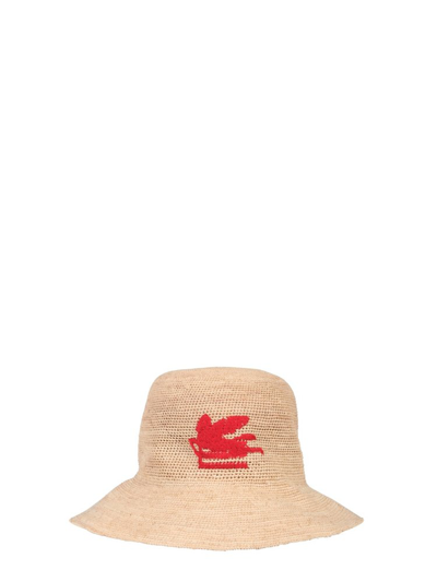 Shop Etro Logo Embroidered Woven Sun Hat In Beige