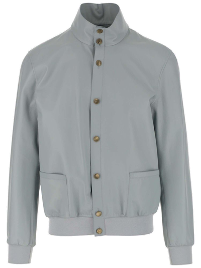 Shop Giorgio Armani Buttoned Bomber Jacket In Blue