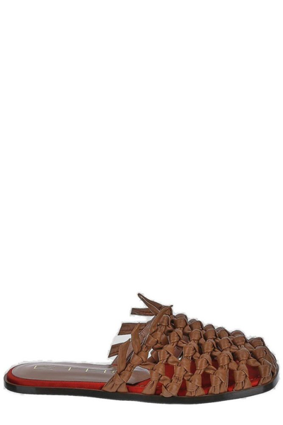 Shop Etro Woven Flat Mules In Brown
