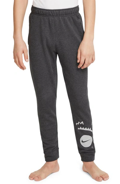Shop Nike Kids' Fleece Yoga Pants In Black/ Lt Smoke Grey/ Htr