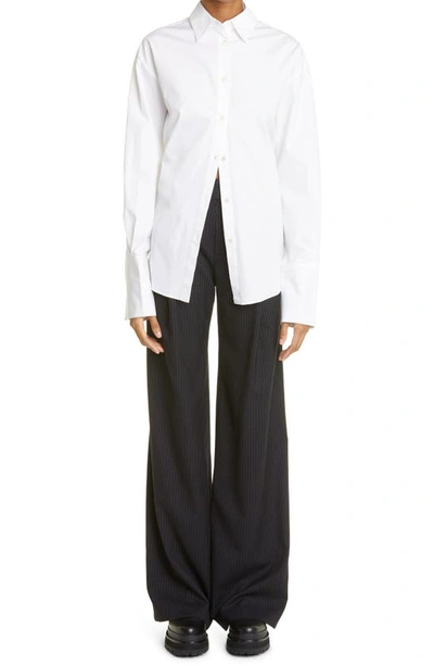 Shop Monse Belted Back Stretch Cotton Button-up Shirt In White